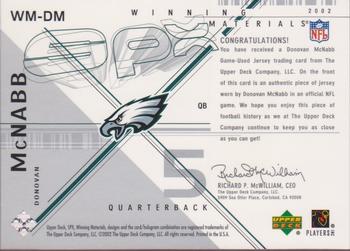 2002 SPx - Winning Materials #WM-DM Donovan McNabb Back