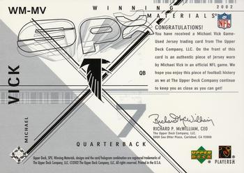 2002 SPx - Winning Materials #WM-MV Michael Vick Back