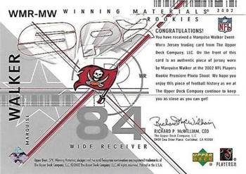 2002 SPx - Winning Materials #WMR-MW Marquise Walker Back