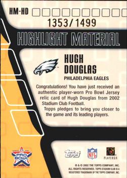 2002 Stadium Club - Highlight Material #HM-HD Hugh Douglas Back