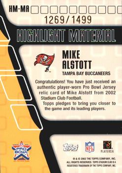 2002 Stadium Club - Highlight Material #HM-MA Mike Alstott Back