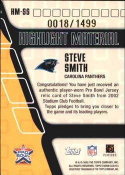 2002 Stadium Club - Highlight Material #HM-SS Steve Smith Back
