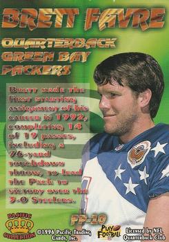 1996 Pacific Litho-Cel - Feature Performers #FP-10 Brett Favre Back