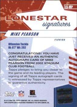 2002 Stadium Club - Lone Star Signatures #LS-MP Mike Pearson Back