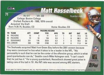2002 Topps - Topps Collection #71 Matt Hasselbeck Back