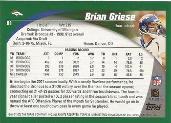 2002 Topps - Topps Collection #81 Brian Griese Back