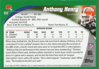 2002 Topps - Topps Collection #107 Anthony Henry Back