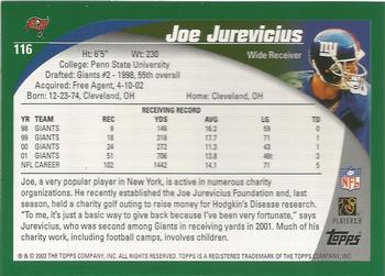 2002 Topps - Topps Collection #116 Joe Jurevicius Back