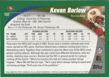 2002 Topps - Topps Collection #137 Kevan Barlow Back