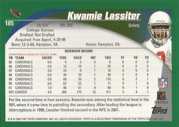 2002 Topps - Topps Collection #185 Kwamie Lassiter Back