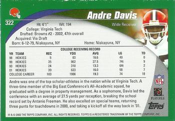 2002 Topps - Topps Collection #322 Andre Davis Back