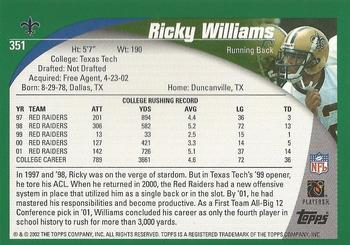 2002 Topps - Topps Collection #351 Ricky Williams Back