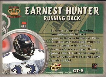 1996 Pacific Litho-Cel - Game Time #GT-5 Earnest Hunter Back