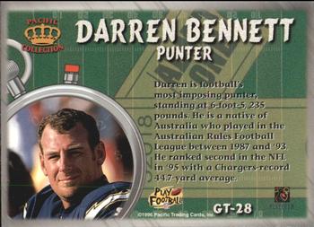 1996 Pacific Litho-Cel - Game Time #GT-28 Darren Bennett Back