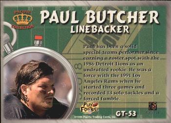 1996 Pacific Litho-Cel - Game Time #GT-53 Paul Butcher Back