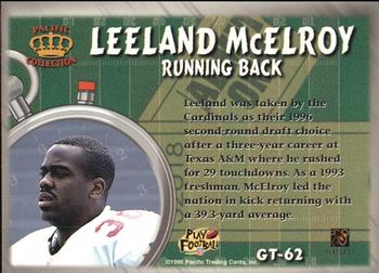 1996 Pacific Litho-Cel - Game Time #GT-62 Leeland McElroy Back