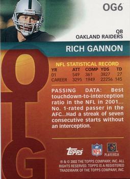 2002 Topps - Own the Game #OG6 Rich Gannon Back