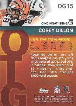 2002 Topps - Own the Game #OG15 Corey Dillon Back