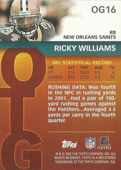 2002 Topps - Own the Game #OG16 Ricky Williams Back