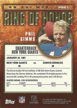2002 Topps - Ring of Honor #PS21 Phil Simms Back