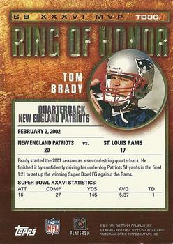 2002 Topps - Ring of Honor #TB36 Tom Brady Back