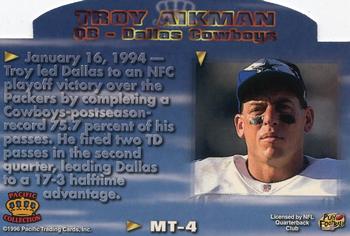 1996 Pacific Litho-Cel - Moments in Time #MT-4 Troy Aikman Back