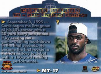 1996 Pacific Litho-Cel - Moments in Time #MT-17 Curtis Martin Back