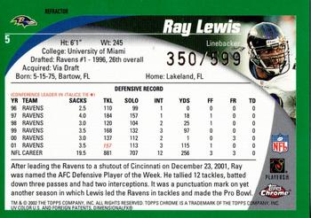 2002 Topps Chrome - Black Refractors #5 Ray Lewis Back