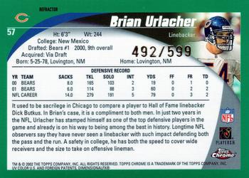 2002 Topps Chrome - Black Refractors #57 Brian Urlacher Back