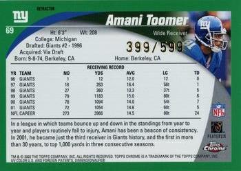 2002 Topps Chrome - Black Refractors #69 Amani Toomer Back