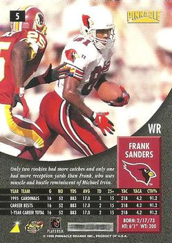 1996 Pinnacle #5 Frank Sanders Back