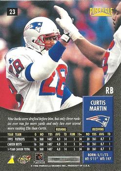 1996 Pinnacle #23 Curtis Martin Back