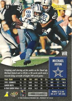 1996 Pinnacle #27 Michael Irvin Back