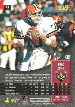 1996 Pinnacle #55 Eric Zeier Back