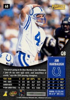 1996 Pinnacle #68 Jim Harbaugh Back