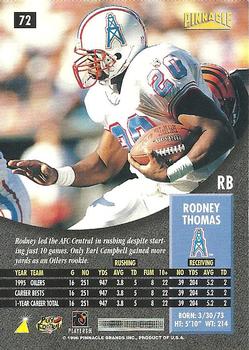 1996 Pinnacle #72 Rodney Thomas Back