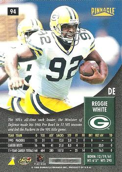 1996 Pinnacle #94 Reggie White Back