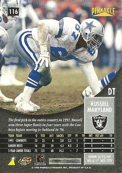 1996 Pinnacle #116 Russell Maryland Back
