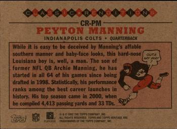 2002 Topps Heritage - Classic Renditions #CR-PM Peyton Manning Back