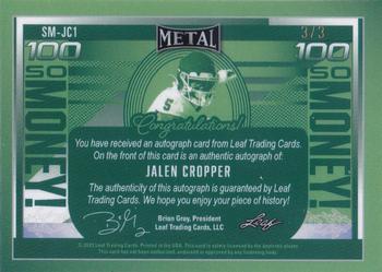 2023 Leaf Metal Draft - So Money! Autographs Mojo Black #SM-JC1 Jalen Cropper Back