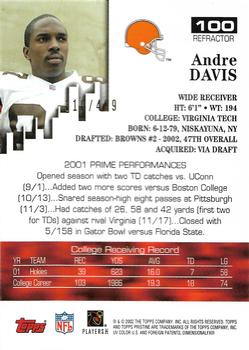 2002 Topps Pristine - Refractors #100 Andre Davis Back