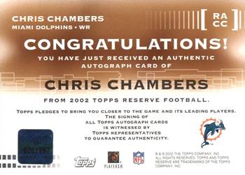 2002 Topps Reserve - Autographs #RACC Chris Chambers Back