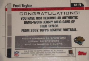 2002 Topps Reserve - Jerseys #RR-FT Fred Taylor Back
