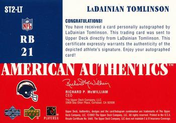 2002 UD Authentics - American Authentics Level 2 #ST2-LT LaDainian Tomlinson Back