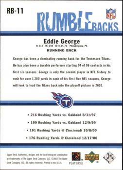 2002 UD Authentics - Rumble Backs #RB-11 Eddie George Back