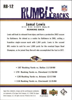 2002 UD Authentics - Rumble Backs #RB-12 Jamal Lewis Back