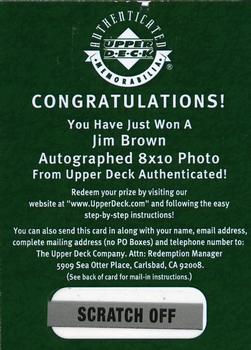 2002 UD Authentics - UDA Prize Cards #NNO Jim Brown Front