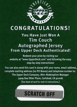 2002 UD Authentics - UDA Prize Cards #NNO Tim Couch Front