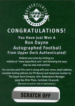 2002 UD Authentics - UDA Prize Cards #NNO Ron Dayne Front