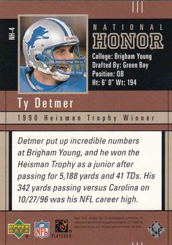 2002 UD Piece of History - National Honor #NH-4 Ty Detmer Back
